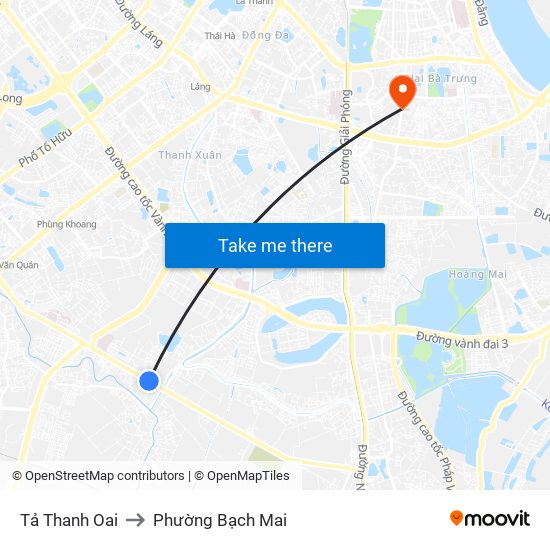 Tả Thanh Oai to Phường Bạch Mai map