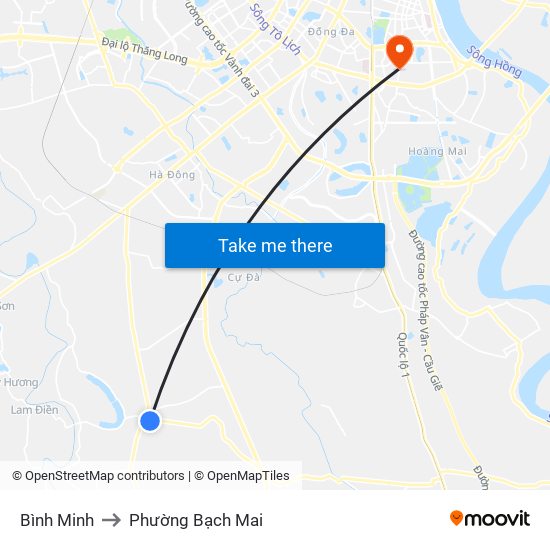 Bình Minh to Phường Bạch Mai map