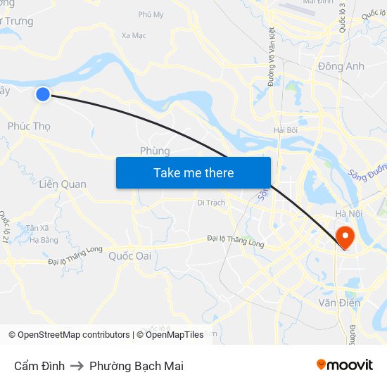 Cẩm Đình to Phường Bạch Mai map