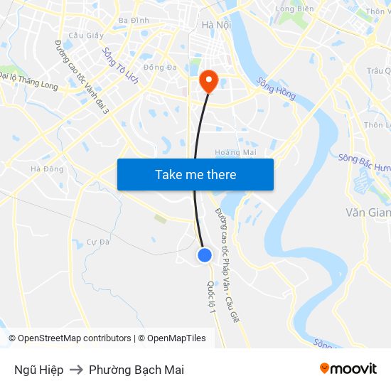 Ngũ Hiệp to Phường Bạch Mai map