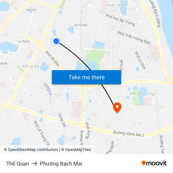 Thổ Quan to Phường Bạch Mai map