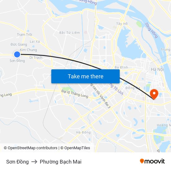 Sơn Đồng to Phường Bạch Mai map