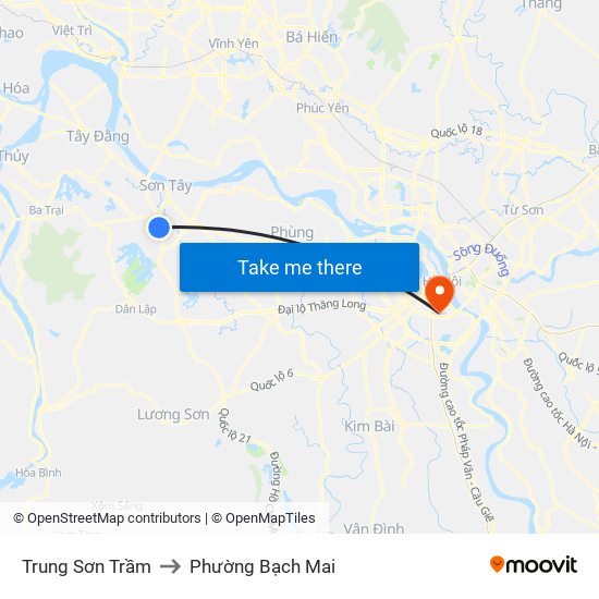 Trung Sơn Trầm to Phường Bạch Mai map