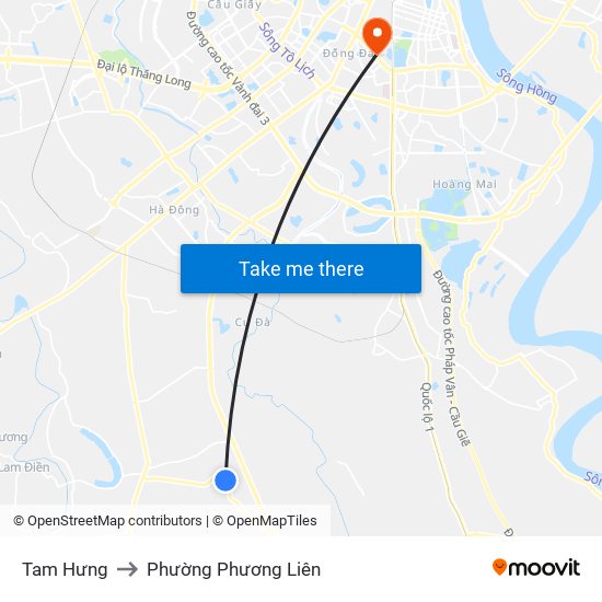 Tam Hưng to Phường Phương Liên map
