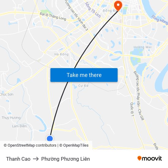 Thanh Cao to Phường Phương Liên map