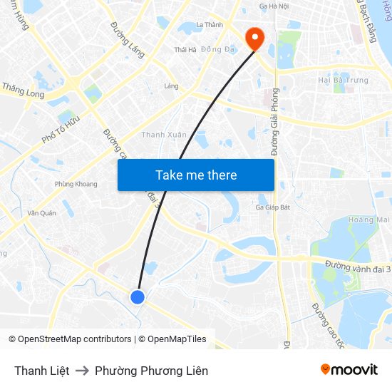 Thanh Liệt to Phường Phương Liên map