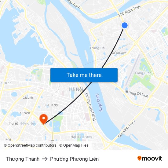 Thượng Thanh to Phường Phương Liên map