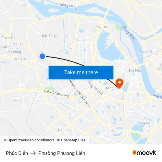 Phúc Diễn to Phường Phương Liên map