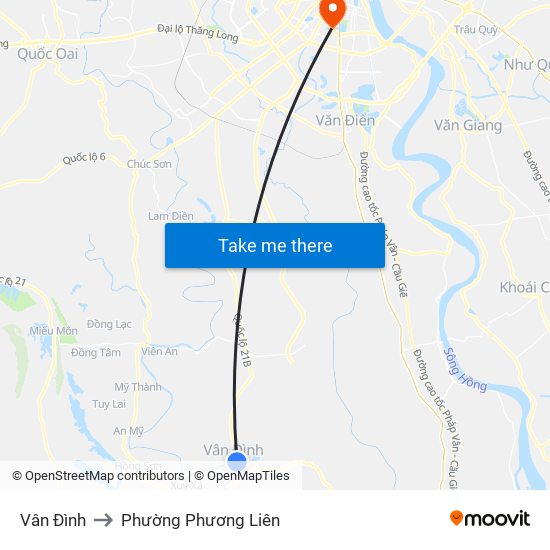 Vân Đình to Phường Phương Liên map