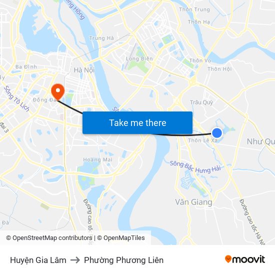 Huyện Gia Lâm to Phường Phương Liên map