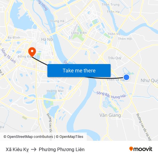 Xã Kiêu Kỵ to Phường Phương Liên map