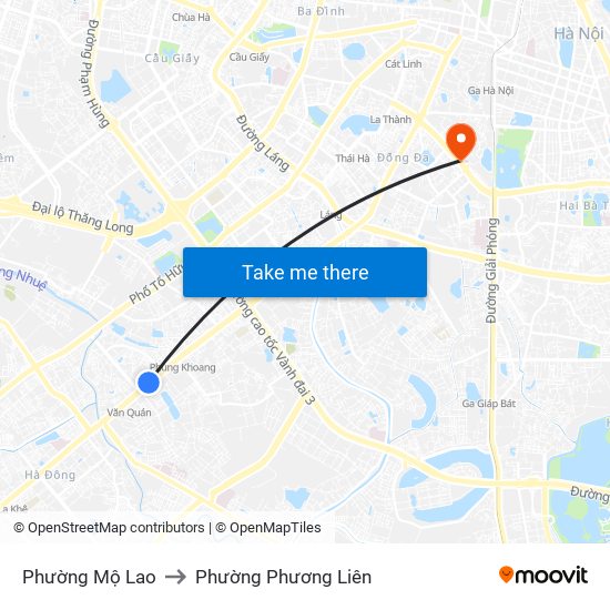 Phường Mộ Lao to Phường Phương Liên map