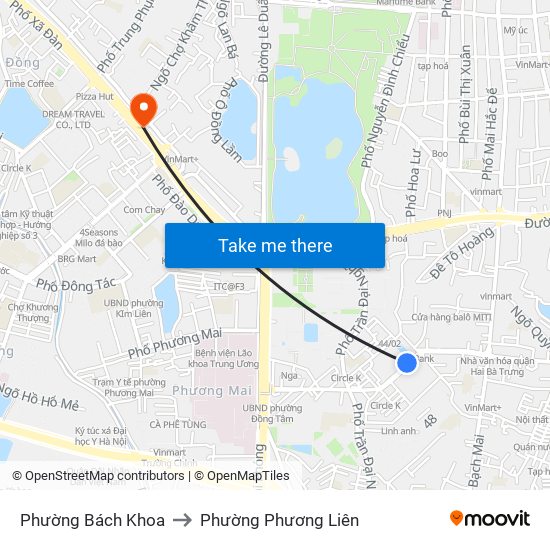 Phường Bách Khoa to Phường Phương Liên map