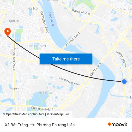 Xã Bát Tràng to Phường Phương Liên map