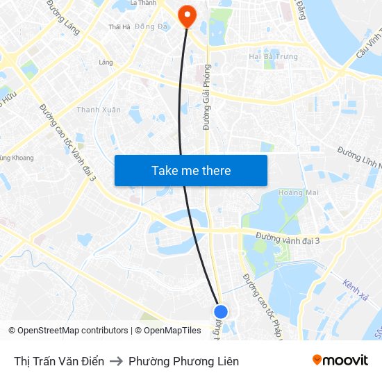 Thị Trấn Văn Điển to Phường Phương Liên map