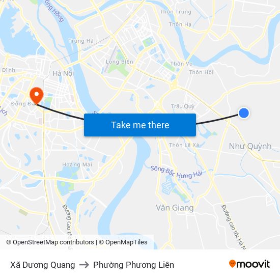Xã Dương Quang to Phường Phương Liên map