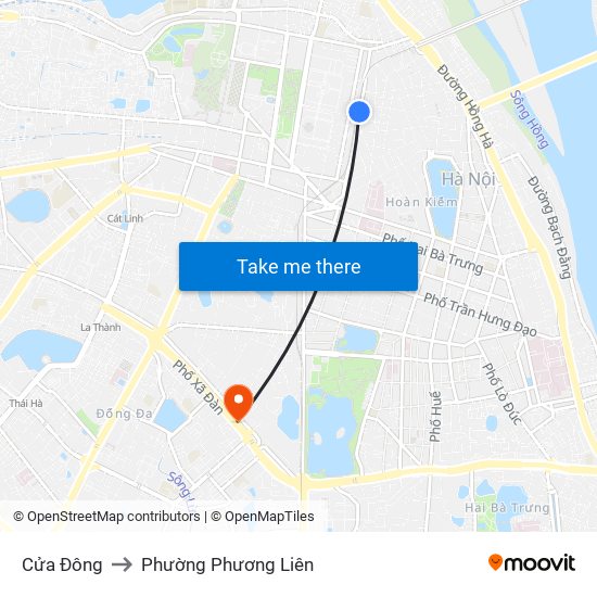 Cửa Đông to Phường Phương Liên map