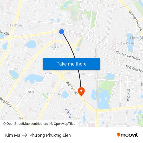 Kim Mã to Phường Phương Liên map