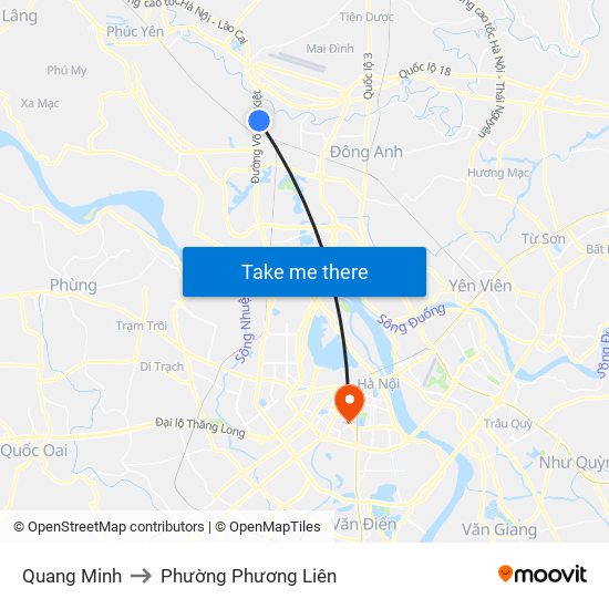 Quang Minh to Phường Phương Liên map