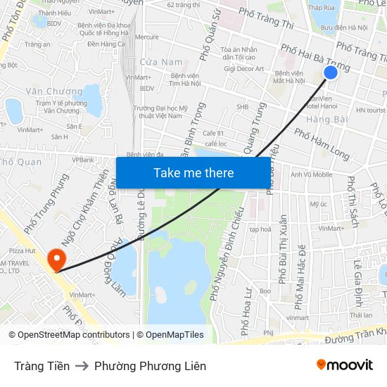 Tràng Tiền to Phường Phương Liên map