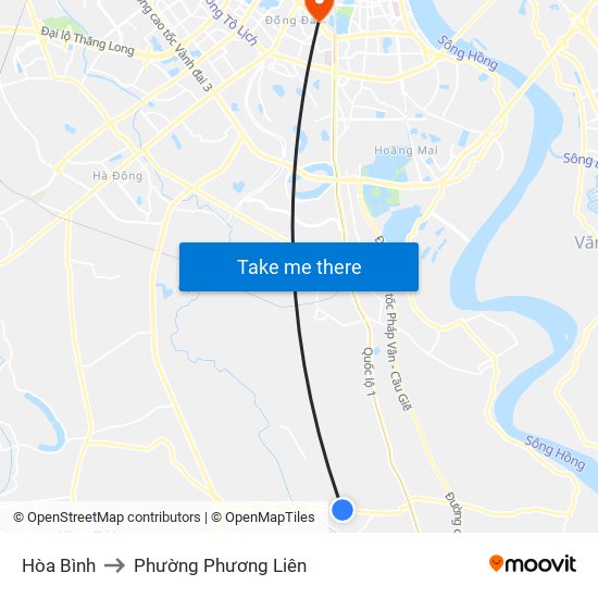 Hòa Bình to Phường Phương Liên map