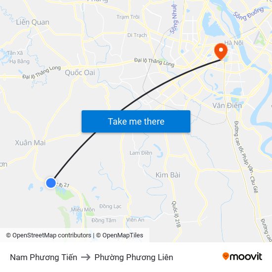 Nam Phương Tiến to Phường Phương Liên map