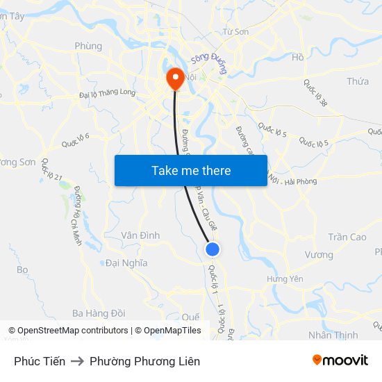 Phúc Tiến to Phường Phương Liên map