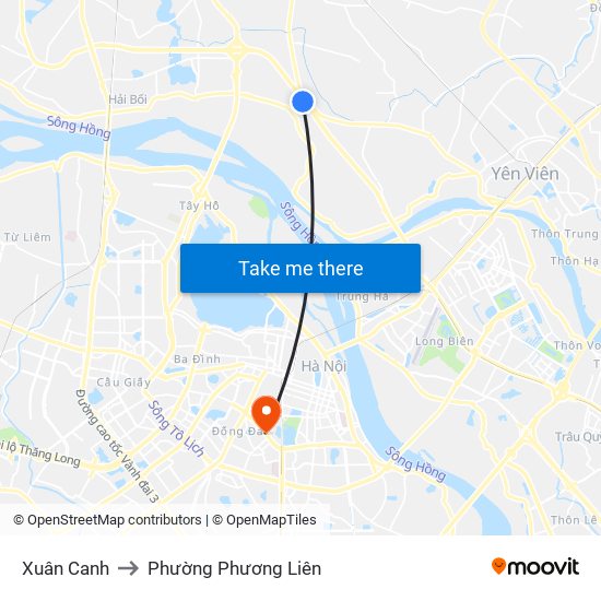 Xuân Canh to Phường Phương Liên map