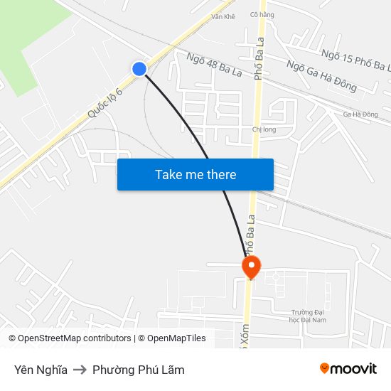 Yên Nghĩa to Phường Phú Lãm map