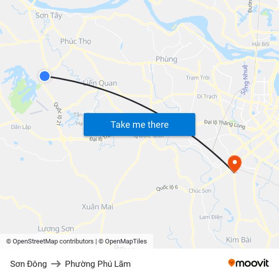 Sơn Đông to Phường Phú Lãm map