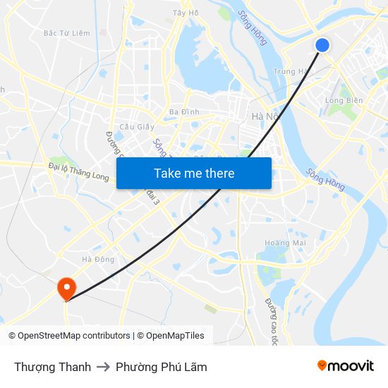 Thượng Thanh to Phường Phú Lãm map