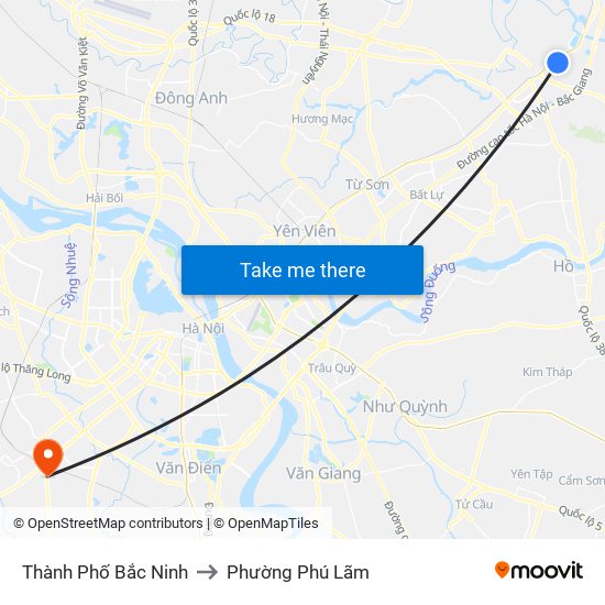 Thành Phố Bắc Ninh to Phường Phú Lãm map
