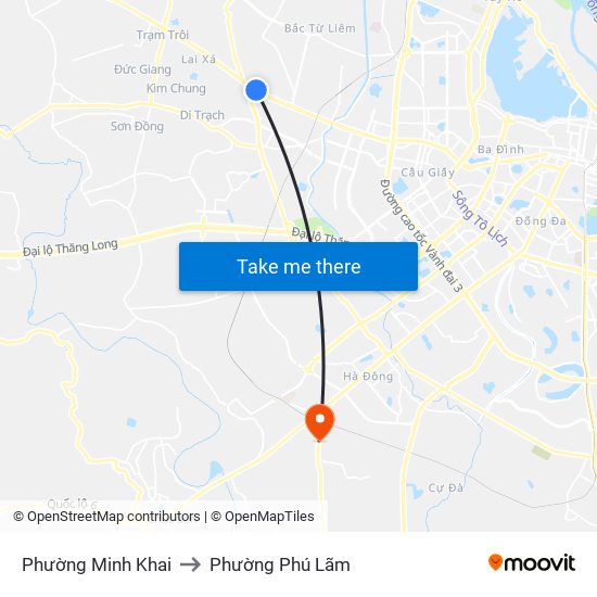 Phường Minh Khai to Phường Phú Lãm map