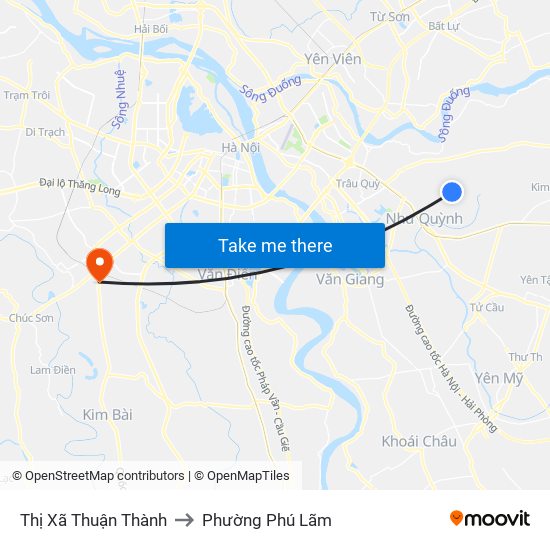 Thị Xã Thuận Thành to Phường Phú Lãm map