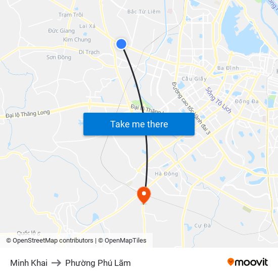 Minh Khai to Phường Phú Lãm map