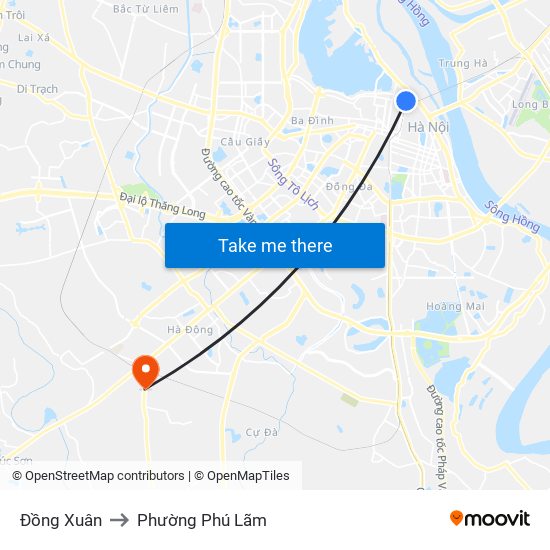 Đồng Xuân to Phường Phú Lãm map