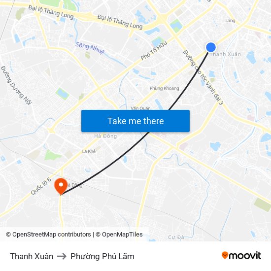 Thanh Xuân to Phường Phú Lãm map