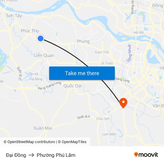 Đại Đồng to Phường Phú Lãm map