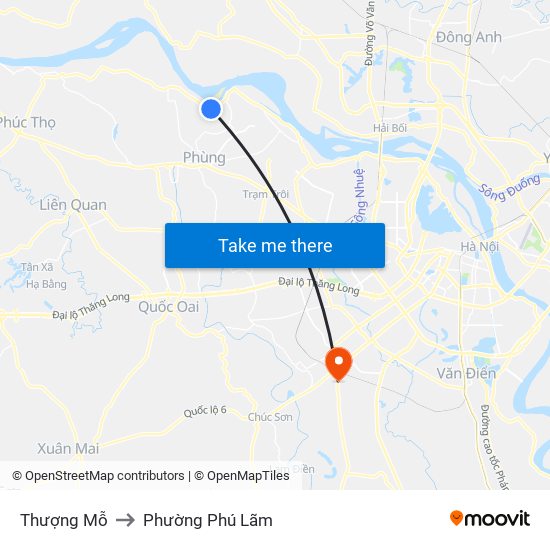 Thượng Mỗ to Phường Phú Lãm map