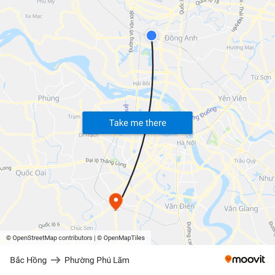 Bắc Hồng to Phường Phú Lãm map