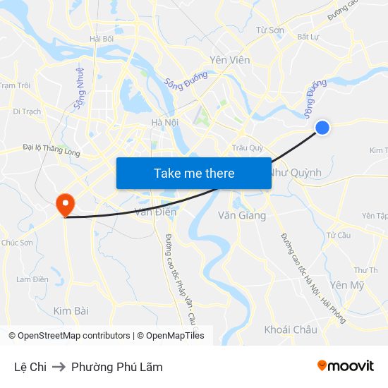 Lệ Chi to Phường Phú Lãm map