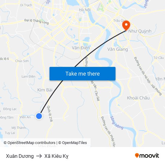 Xuân Dương to Xã Kiêu Kỵ map