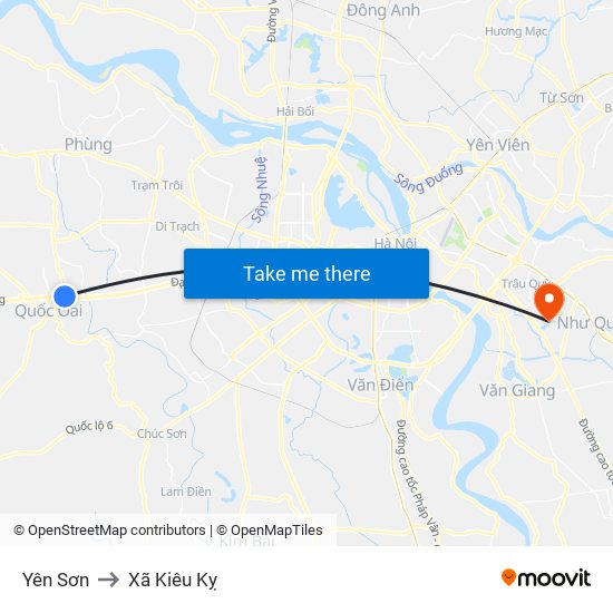 Yên Sơn to Xã Kiêu Kỵ map