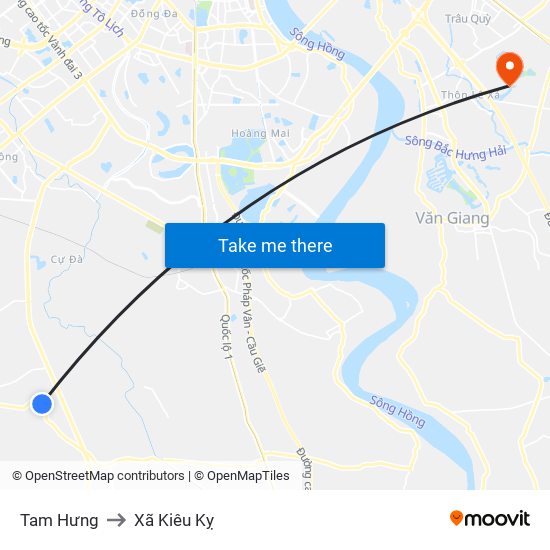 Tam Hưng to Xã Kiêu Kỵ map