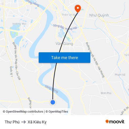Thư Phú to Xã Kiêu Kỵ map