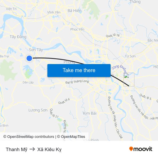 Thanh Mỹ to Xã Kiêu Kỵ map