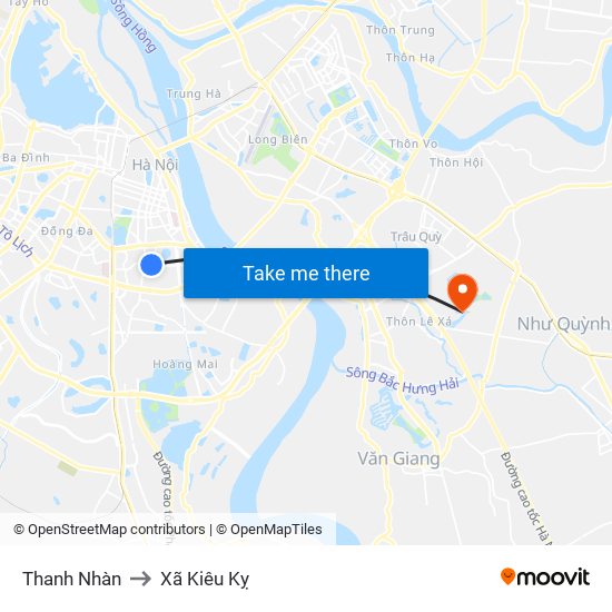 Thanh Nhàn to Xã Kiêu Kỵ map