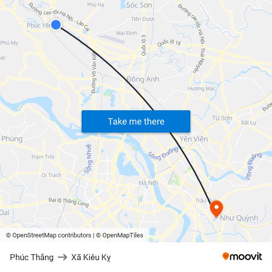 Phúc Thắng to Xã Kiêu Kỵ map