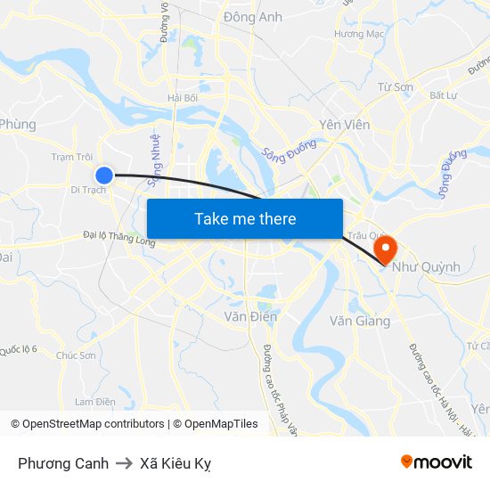 Phương Canh to Xã Kiêu Kỵ map