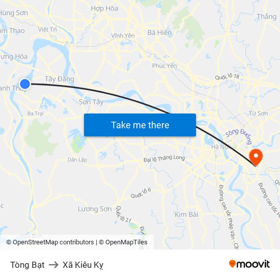 Tòng Bạt to Xã Kiêu Kỵ map